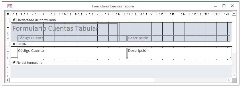Como nombre al formulario Formulario Cuentas Tabular, seleccionaremos la opción Modificar el