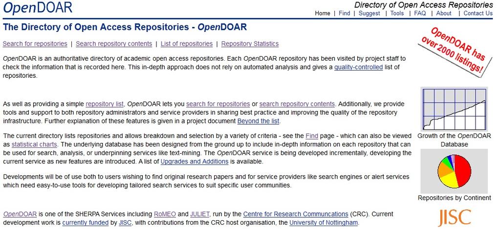 2. Bases de datos y directorios de repositorios Directory of Open Access Repositories (OpenDOAR) http://www.opendoar.org - El más completo. Más de 2000 repositorios.
