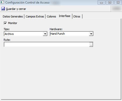 Al activar el check abre las siguientes opciones: Tipo: Sólo tiene la opción de archivo. Hardware: Sólo se tiene la opción de Hand Punch.