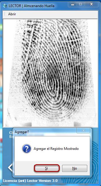 Se coloca el dedo a registrar en el dispositivo biométrico.