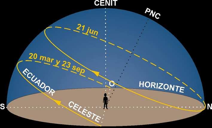 Diapositiva 39 Diapositiva 40 El cielo en otras latitudes Trayectorias del Sol Polo Norte Al cambiar el observador de latitud en el globo terrestre, varía la porción de esfera celeste visible, así