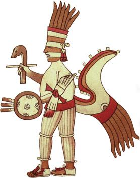 DIOSES - principal dios azteca era Huitzilopochtli, dios de la guerra y del sol naciente. En arte azteca, le mostraron como guerrero armado con una serpiente mágica del fuego.