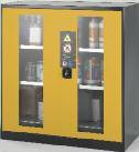 cristal, ancho 1055 mm, puertas de color amarillo seguridad RAL 1004, equipamiento interior con bandeja, cubeto de retención y bandeja