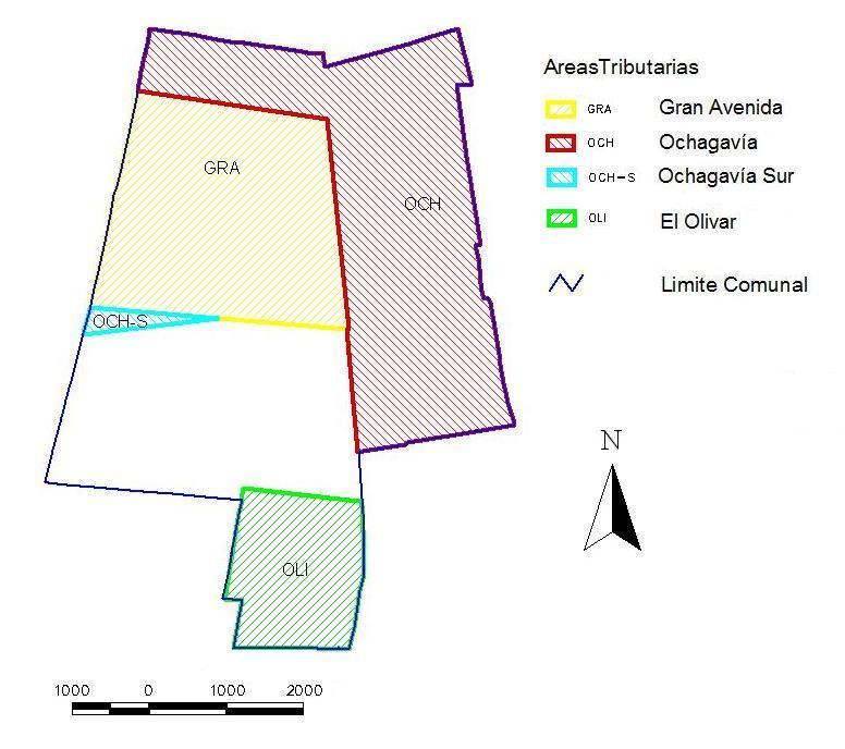 2.6 ZONIFICACIÓN DE ÁREAS TRIBUTARIAS La Figura 4 muestra la zonificación en áreas tributarias considerada en el PM para la comuna de La Pintana.