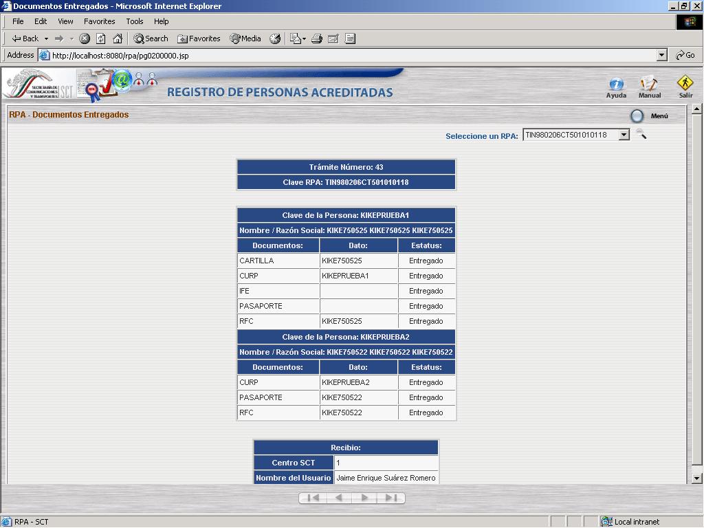 3.2.6 Flujo de Eventos Recibo de Documentación Entregada. solicita el Recibo de Documentos Entregados al Sistema RPA.