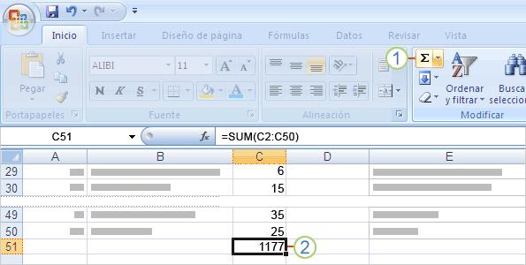 Escribir una fórmula Antes de entregar el informe, desea sumar las cifras de la columna Cantidad. Es muy fácil. Haga clic en el botón Suma.