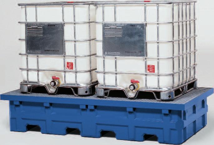 Almacenamiento de materiales peligrosos - Cubetos colectores de plástico Volumen de retención 1000 litros Alta capacidad de carga: 4000 kg Permite almacenar