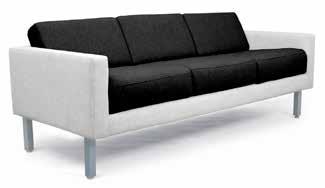 Sofa for reception with solid beech and tension sheets intertwined together. Fully upholstered arms.