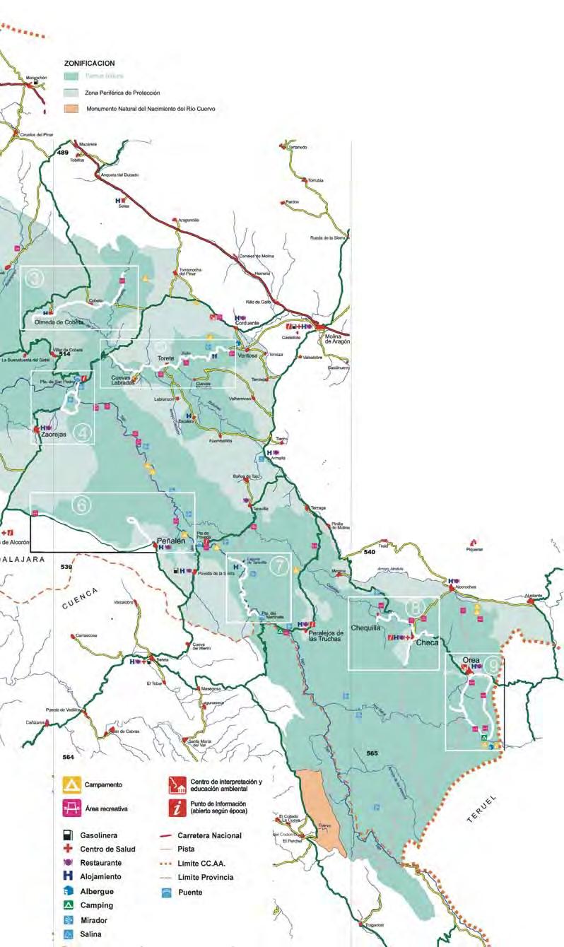 FIGURA 33. Mapa de distribución de las Geo-rutas en el Parque Natural del Alto Tajo.