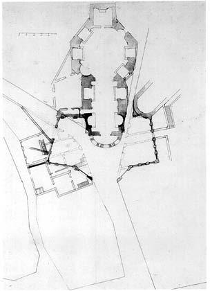 Portoghesi-Barocca, p. 251, c.46 7.78x10 121. Dibujo de Cortona de la modificación urbana en el entorno de S.
