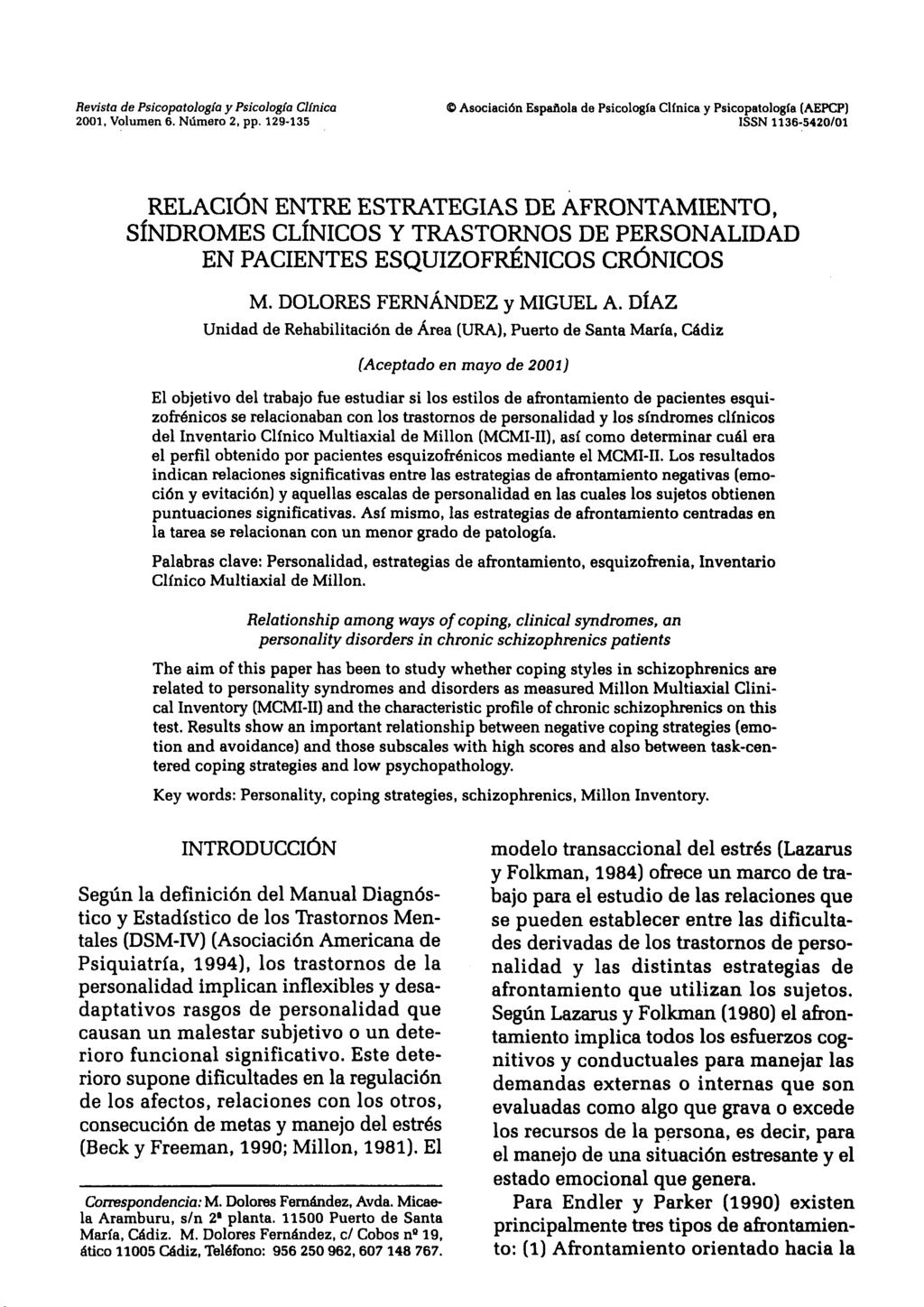 Revista de Psicopatología y Psicología Clínica 2001, Volumen 6. Número 2, pp.