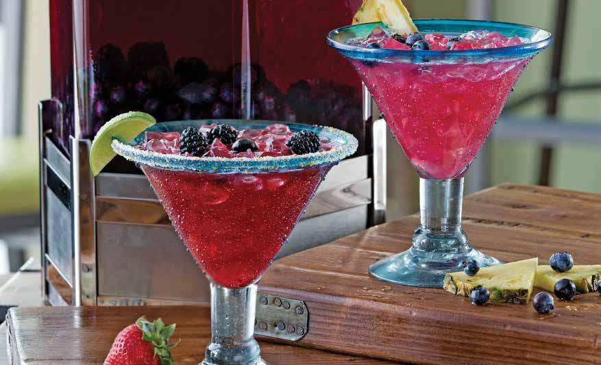 450 Triple Berry Margarita Mora, fresas y arándanos, enfusados con tequila y Triple Sec, forman una exquisita mezcla que hacen de esta Margarita un dulce placer. 5.