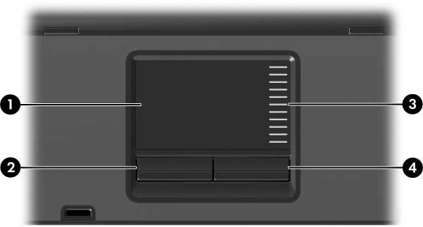 1 Dispositivos señaladores Touchpad (sólo en algunos modelos) La imagen y la tabla que aparecen a continuación describen los recursos del Touchpad.