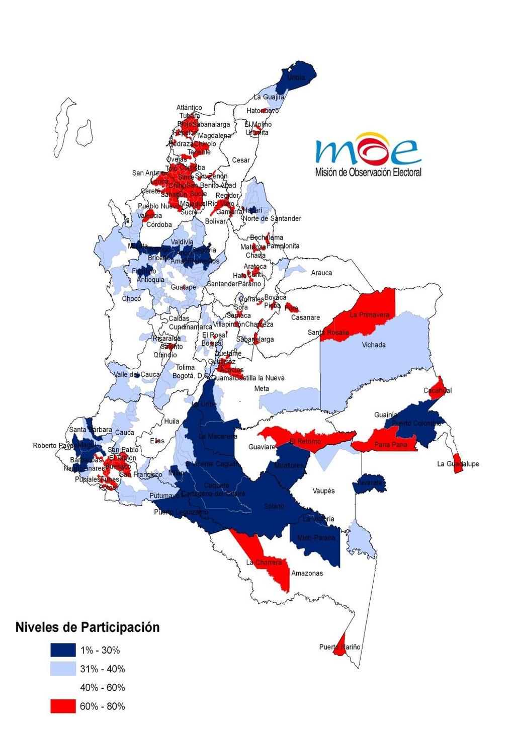 Participación electoral Número de municipios entre 1% y 30% Número de