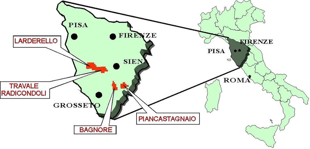 Las áreas geotérmicas en Toscana En 2015 Enel Green Power en Italia cuenta con 33 plantas