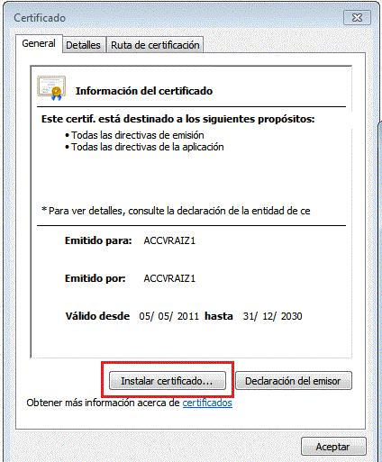 4. Instalación de certificados ACCV obligatorios En el ordenador