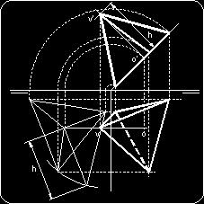 (Fig. 1). La cara apoyada está en verdadera magnitud, y se representa por tanto, como un triángulo equilátero de lado igual a la arista del tetraedro.