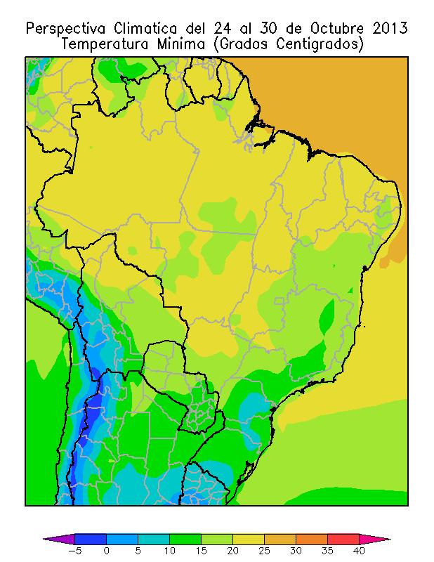 Posteriormente, los vientos rotarán al sur, causando el descenso de la temperatura en la mayor parte del área agrícola del Brasil.