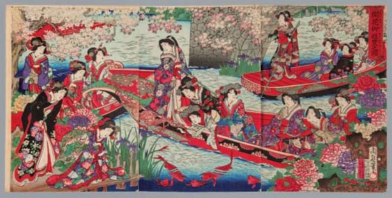 891 893 891 Chikanobu (1838-1912). Escuela de Utagawa, Línea de Kunisada. Recreo en el Lago del Palacio Imperial. Género: Belleza Femenina.