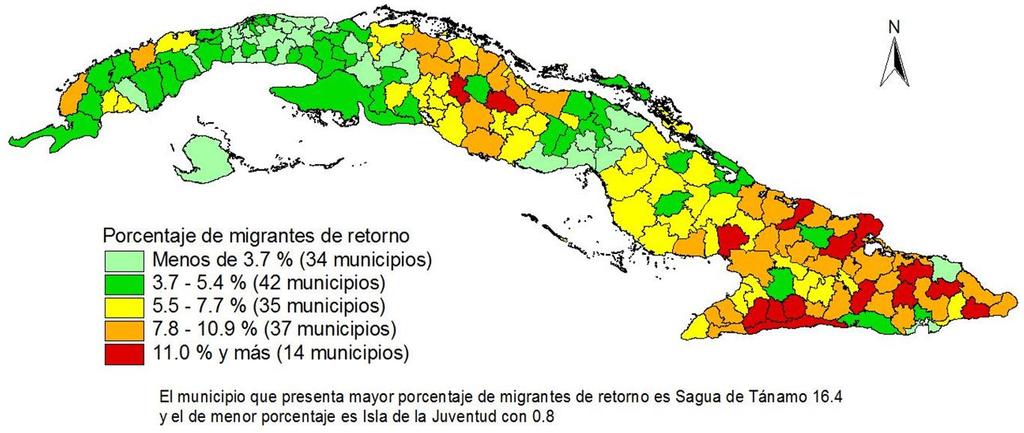 En los casos de los bajos porcentajes de inmigrantes que retornan al municipio de Isla de la Juventud y las provincias de La Habana, Mayabeque, Ciego de Ávila y Artemisa, en ese orden, que además son