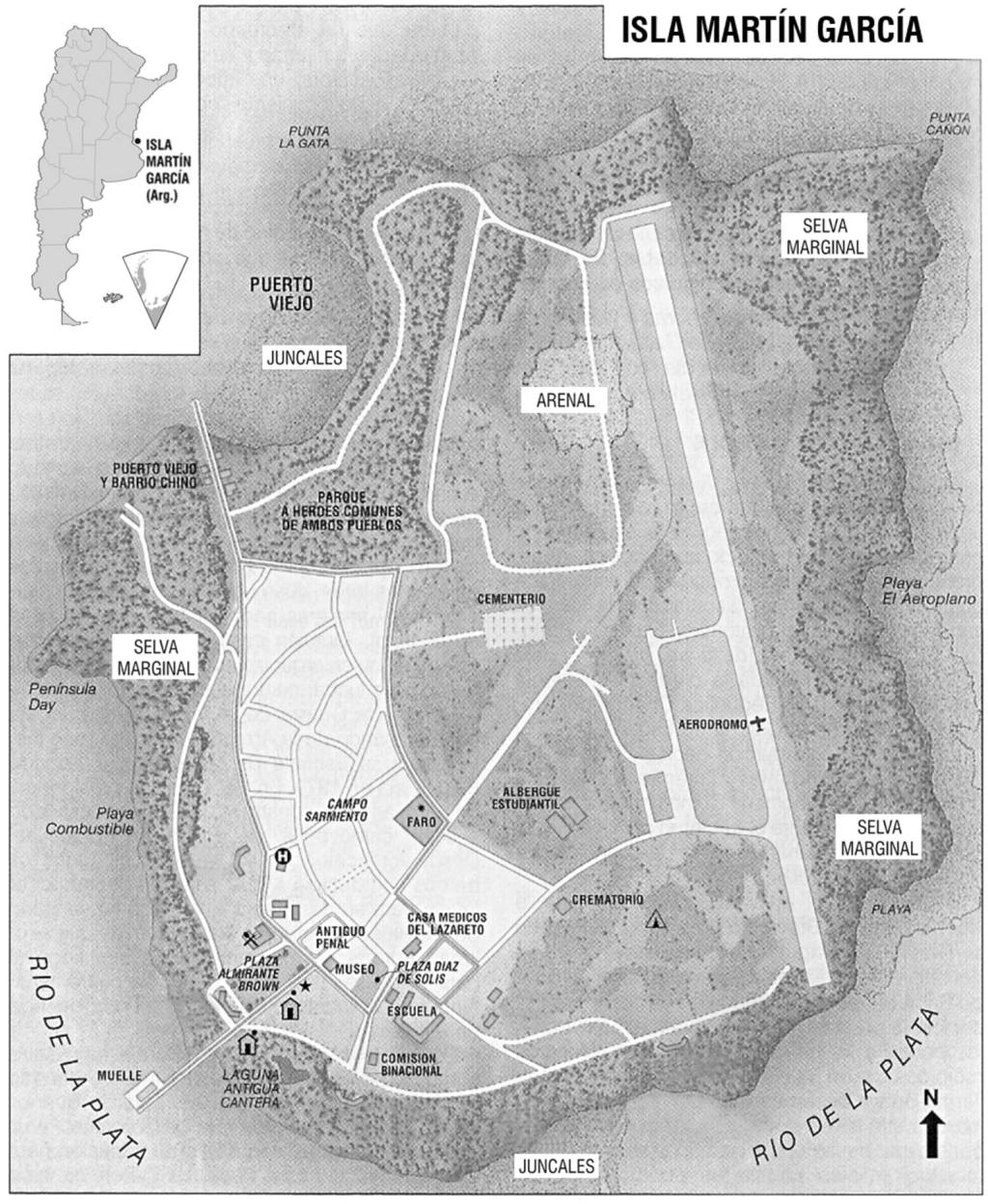 SHILAP Nº 139 24/9/07 19:10 Página 308 E. NÚÑEZ BUSTOS Fig. 1. Mapa de la isla Martín García y situación relativa en la Argentina.