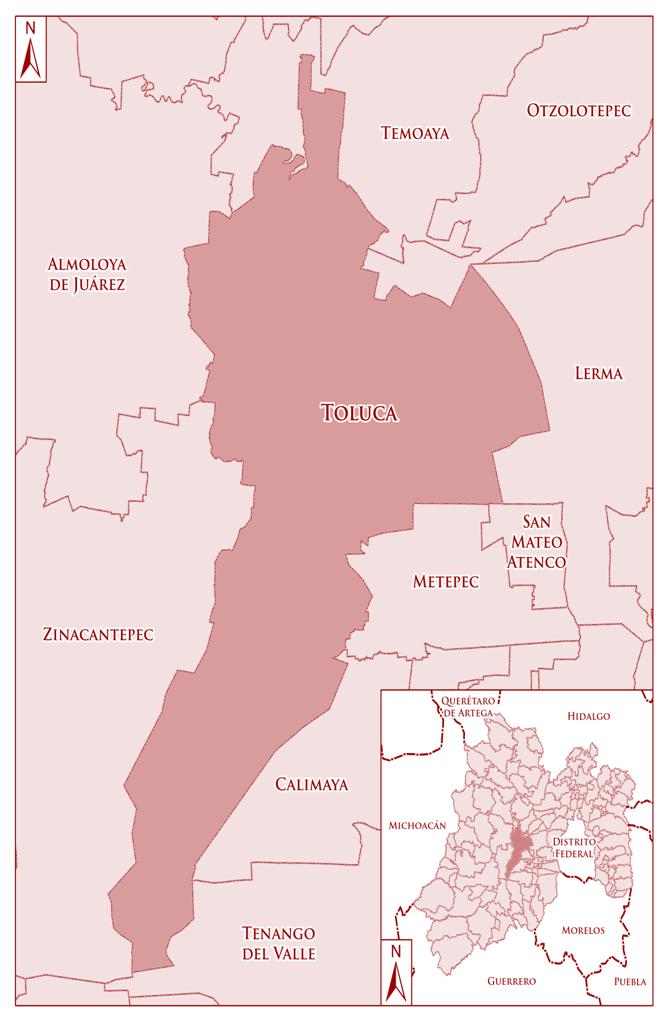 Caracterización del Municipio de Toluca Población: 819,561 habitantes Superficie: 429.52 km 2, que equivale al 1.8% del territorio estatal. Altitud: 2,660 msnm en la zona urbana.