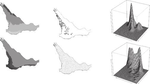 Density Density Máxima Entropía (MaxEnt) Algoritmos Mapped covariates Sample at locations Probability densities
