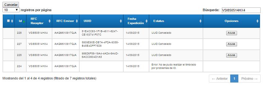 Fechas: Estos filtros se utilizan para buscar facturas emitidas en un periodo determinado, (Ejemplo: de 01/01/2015 30/06/2015; Formato de filtro: Día/Mes/Año).