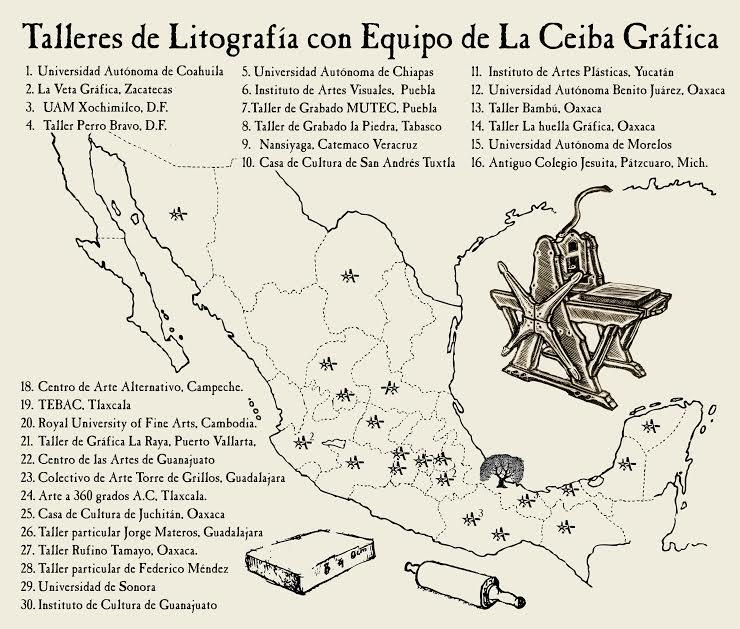 Son más de 25 talleres en México que trabajan con equipo litográfico de La Ceiba; así contribuimos a la reactivación de esta técnica en el país.