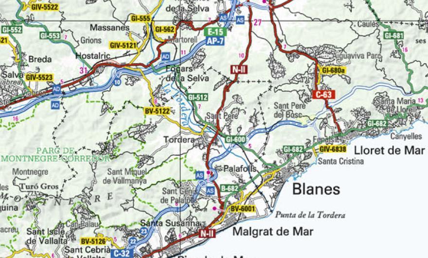 Figura 1. Principals infraestructures viàries de l àrea de Blanes Font: Dept. de Política Territorial i Obres Públiques.
