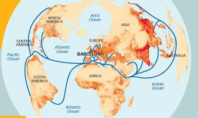 Les regions més importants amb les quals el Port de Barcelona té més relacions comercials, tant pel que fa a importacions com a exportacions, són l Extrem Orient i el Japó, l Àfrica del Nord, Espanya