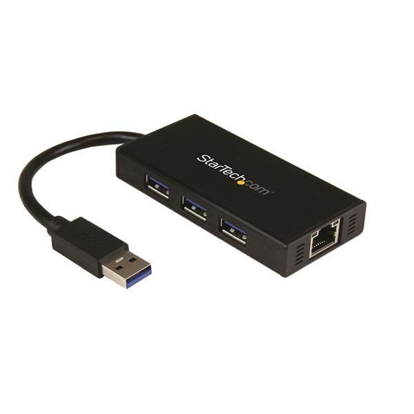 Hub USB 3.0 de Aluminio con Cable - Concentrador de 3 Puertos USB con Adaptador de Red Ethernet Gigabit Product ID: ST3300GU3B El concentrador portátil USB 3.