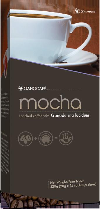 GanoCafé Mocha es una rica y sedosa mezcla de café y finísimo chocolate, con