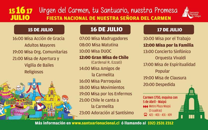 El Santuario Nacional de Maipú te invita con alegría a renovar la Promesa-Voto de los chilenos de 1818 en la gran Fiesta Nacional de la Virgen del Carmen el próximo viernes 15, sábado 16 y domingo 17