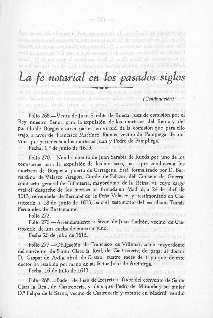 La fe notarial en los pasados siglos (Continuación) Folio 268.