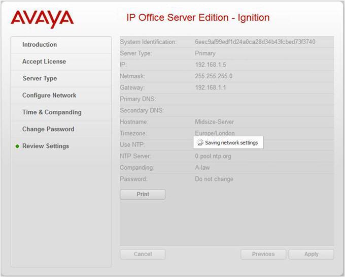 Instalación del servidor de IP Office Server Edition sincronía con las otras contraseñas de IP Office Server Edition solución, Avaya recomienda que cambie la contraseña luego de configurar el