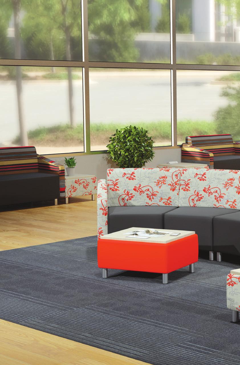 a. Modular Soft Seating Bench Los sofas y puffs pueden configurarse en multiple espacios ya sea para promover colaboración, privacidad o relajación. b.