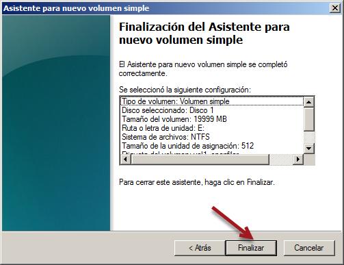 512 Etiqueta del volumen: vol1_openfiler Formato rápido: Activar e. Dé un cli en el botón Siguiente > f.