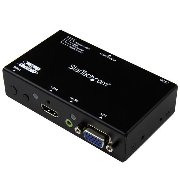 Switch Convertidor 2x1 VGA + HDMI a HDMI con Conmutado Prioritario y Automático - Conmutador 1080p Product ID: VS221VGA2HD El conmutador automático HDMI y VGA, modelo VS221VGA2HD, permite la conexión