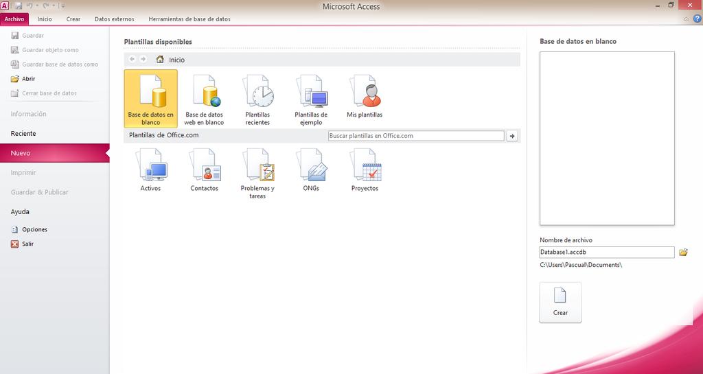 Office.com para que puedas descargarte desde el servidor de Microsoft más plantillas a usar en tus proyectos de Access 2010.