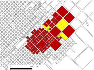Figura 5.4.5. En amarillo, polígonos poblados del área de estudio que no disponen de agua corriente.