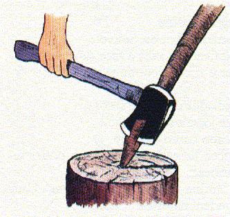 ( Figura 6 ) Para hacer punta una leña o madera, asegure la vara en una mano y corte en ángulo. Vaya girando mientras va cortando hasta que la punta esté lista.