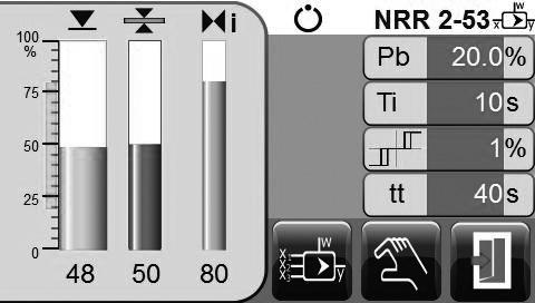 Puesta en operación Ajustar parámetros de regulación Pulsar el botón para llamar la página de parámetros del regulador. C D E NRR 2-5. Para cada parámetro pulsar el botón verde.