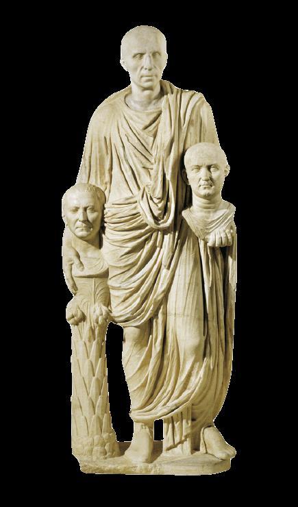 Un patrici romà sosté amb les mans el bust