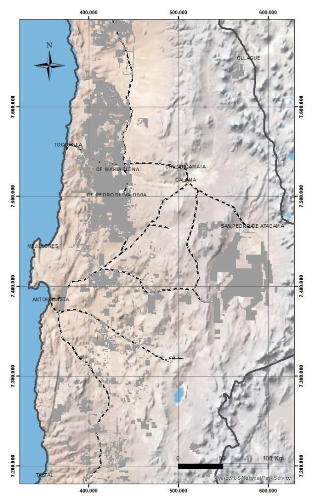Paisaje Oeste Litocap con anomalías de Cu-Mo Descripción 130 km SE Antofagasta, 12 km
