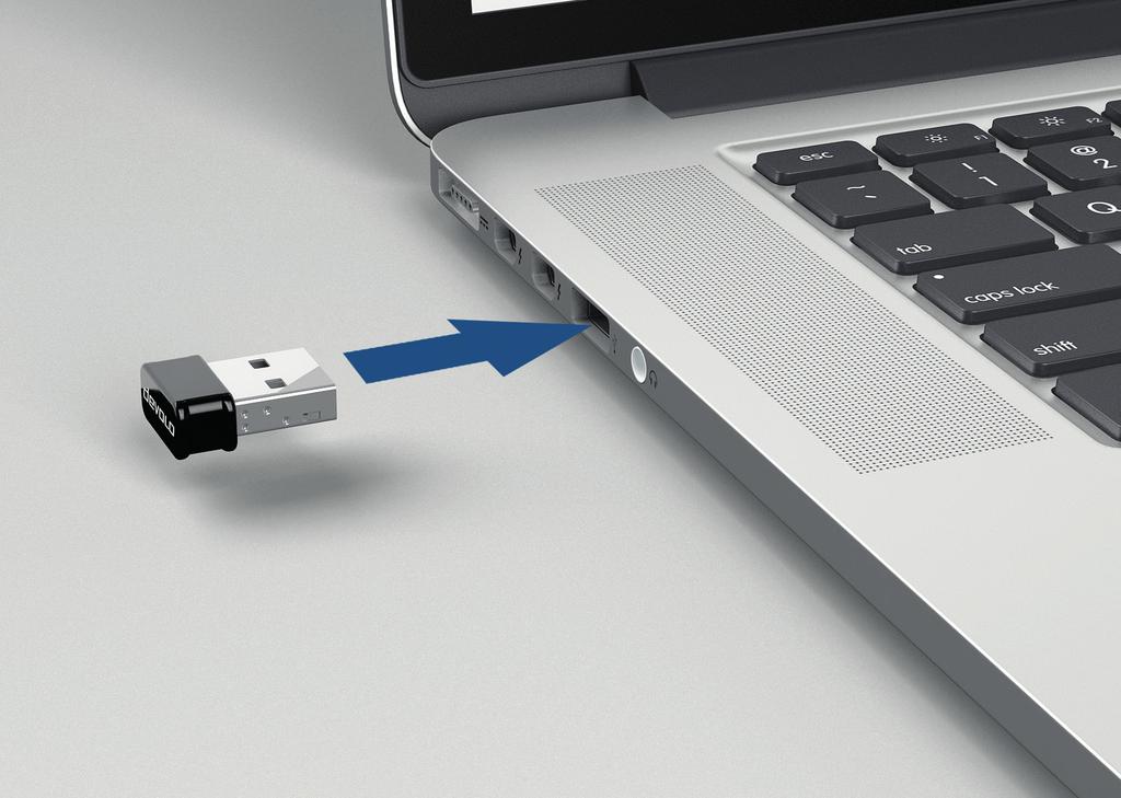 2 Stecken Sie den devolo WiFi Stick ac in einen freien USB-Anschluss an Ihrem Apple MacBook oder Apple imac.