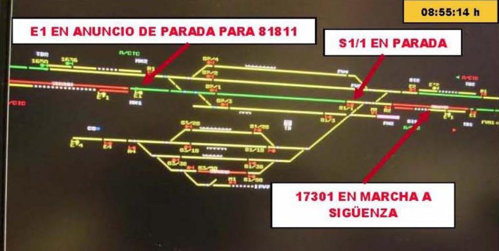 BARCELONA MADRID SORIA A las 8:55:14 horas el tren 17301 continúa realizando salida de la estación, ocupando el CV S1.