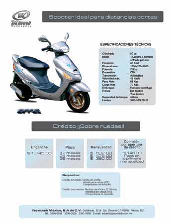 Hojas de producto y precios de motocicletas HOJA DE PRODUCTO MOTOCICLETAS KIMI MODELOS: AVANT Y ECLAIR 2006