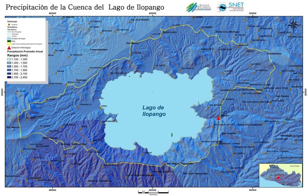 2. PRECIPITACIÓN MEDIA Para el cálculo de la precipitación media sobre la cuenca del lago, se analizó la confiabilidad de las estaciones ubicadas en la cuenca del río Jiboa y en las cuencas vecinas y