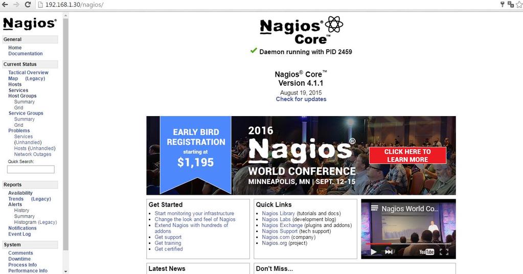 # chkconfig --add nagios # chkconfig nagios on # chkconfig --add httpd # chkconfig httpd on # chkconfig snmpd on 8Figura.3.5 Página principal de Nagios.
